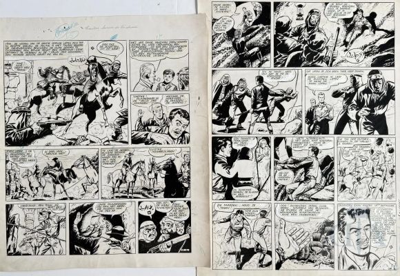 Forton / Bob Morane. Ensemble de 4 Planches Originales Pour Le Récit "Carter, Chasseur de Tombeaux" Retraçant La Découverte Du Tombeau de Toutânkhamon Par L’archéologue Howard Carter. Publié Dans Le Journal Spirou N°802 Dans La Rubrique "Les Belles Histoires de L’oncle Paul" En 1953, Puis En Album En 1955. Rare. Encre de Chine Signé. Repères Couleurs Au dos. Tbe. 65 X 43 Cm | Lot 561 : Forton / Bob Morane. Ensemble de 4 planches originales pour le… | Dagoty