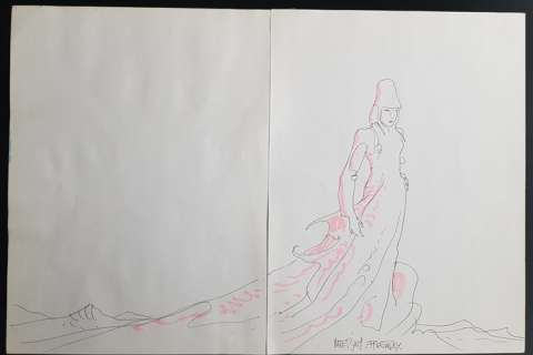 Moebius - Dessin original couleur dédicacé - Starwatcher - (1987) | Catawiki