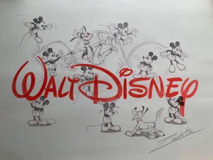 Z. Vendetta - Originele tekening - Mickey Mouse, Pluto & Goofy spelen rond Walt Disney - (2016) | Catawiki