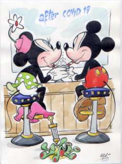 Xavi - Dibujo original - MICKEY and MINNIE, AFTER COVID - First edition (2020) | Catawiki