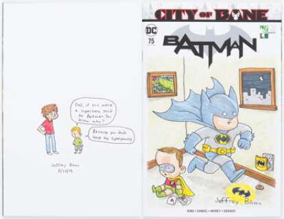 Jeffrey Brown Batman #75 Sketch Cover Variant Original Art (DC, 2019) CGC Signature Series NM/MT 9.8 White pages. -