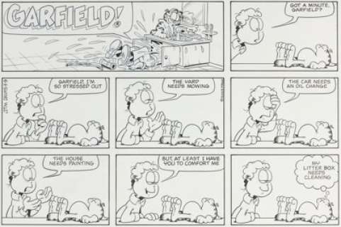 Jim Davis Garfield Sunday Comic Strip Original Art dated 3-9-03 (PAWS, 2003). | Heritage
