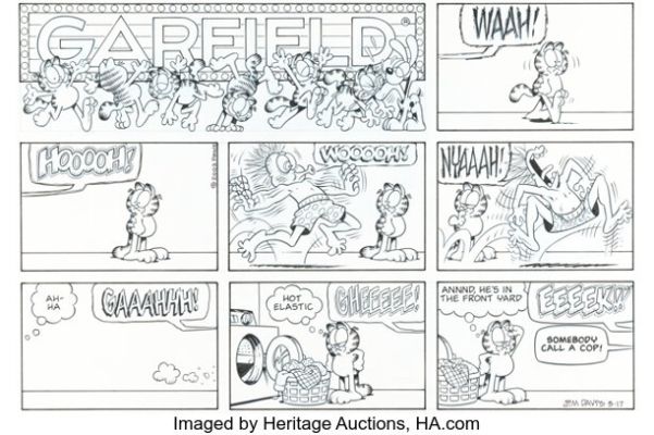 Jim Davis Garfield Sunday Comic Strip Original Art dated 3-17-02 (PAWS, 2002). | Heritage