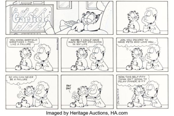 Jim Davis Garfield Sunday Comic Strip Original Art dated 5-15-05 (PAWS, 2005). | Heritage
