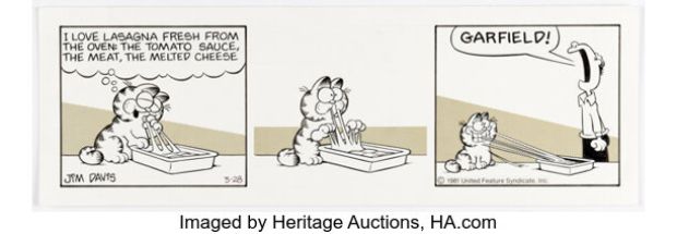Jim Davis Garfield Daily Comic Strip Original Art dated 3-28-81 (United Feature Syndicate, 1981). | Heritage