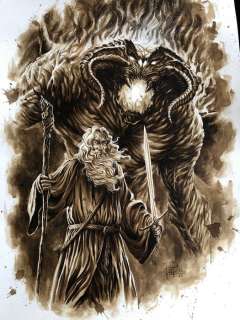 Original Coffee Painting - GANDALF & BALROG - Original Art (2020) | Catawiki