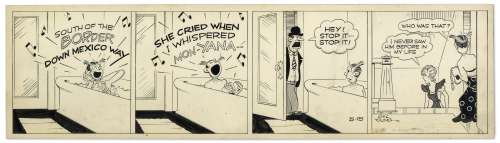 Chic Young Hand-Drawn ’’Blondie’’ Comic Strip From 1940 Titled ’’How Can He Sell Strawberries’’ | Nate Sanders
