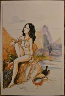 Odalisque - Crayonné original et encre de couleur - Odalisque dans le désert, | Catawiki