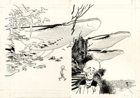 Frank Pé | BROUSSAILLE Encre de Chine pour la couverture des Baleines publiques | Millon