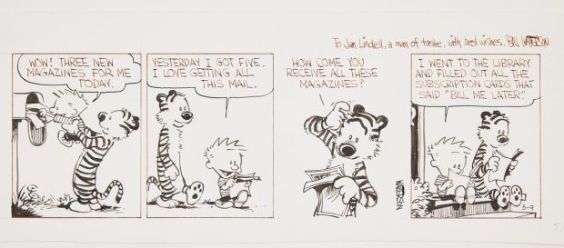 BILL WATTERSON. Calvin and Hobbes, Daily Comic Strip original art. Art - Drawings