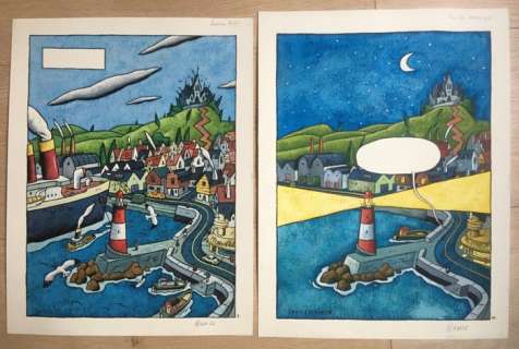 Hanzé | Hanzé - 2x Planche original couleur - Robert T1 - Robert contre Dracula - (1997) | Catawiki