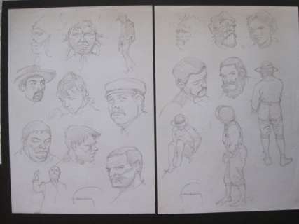 Hermann | Hermann - 2 vellen met originele schetsen van diverse figuranten - (1993) | Catawiki