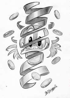 Bas Heymans | Bas Heymans - Originele tekening - Dagobert Duck - " Dagobert Duck in stukken gerold" - Exemplaire unique | Catawiki