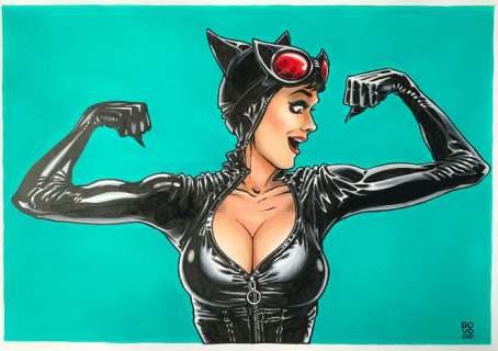 Lorenzo Bovo | Catwoman - L. Bovo - original artwork "Power arms" - Page volante - Exemplaire unique (2021) | Catawiki