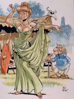 Meynet, Félix | Meynet, Félix - Dessin original couleur - Hommage Ã  Uderzo - Madame Agecanonix | Catawiki