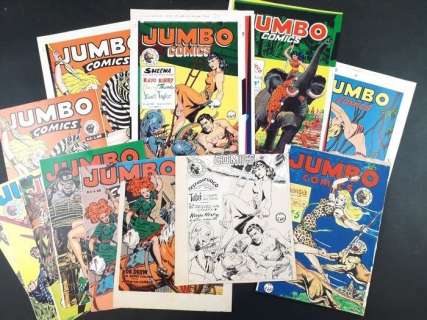 Morgan Thomas, Frank Riddle, Len Dodson | Jumbo Comics - 13x Patinate e Prove di Stampa - Page volante - Exemplaire unique - (1990) | Catawiki