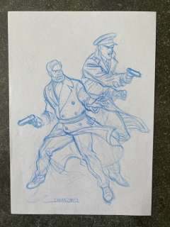 Taranzano, Pierre | Taranzano, Pierre - Dessin original crayon - Blake & Mortimer - avec second dessin au verso de la feuille | Catawiki