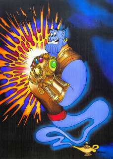 Morgana | Genie [Aladdin] / Thanos [Avengers] Crossover - Silk Painting - Original Artwork By Morgana - 60 x 42 cm | Catawiki