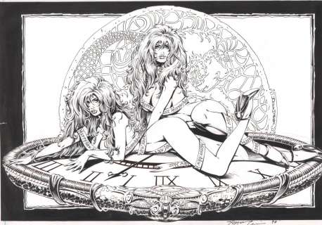 Joyce Chin - two sexy almost nude babes pin-up - 1996 signed