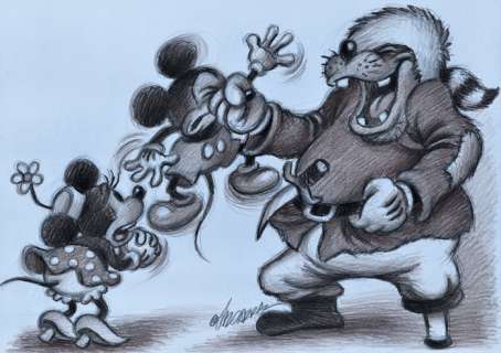 Joan Vizcarra | Vintage Mickey, Minnie & Pete - "Pete’s Revenge" - Original Drawing - Joan Vizcarra - Pencil Art | Catawiki