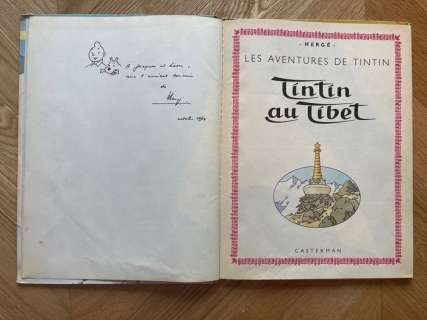 Hergé | Tintin T20 - Tintin au Tibet (B29) - C - Avec dessin dédicacé de Hergé + Certificat d’authenticité - Première édition belge - (1960) | Catawiki