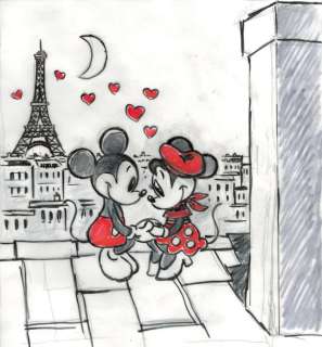 Tony Fernandez, Disney Artist | Mickey & Minnie - "A Lovely Night in Paris" - Original Preliminary Sketch - Signed by Tony Fernandez - 46 x 33 cm | Catawiki