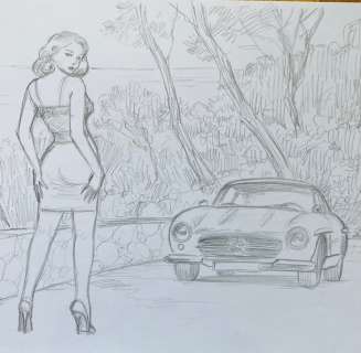 Paturaud, Laurent | Paturaud, Laurent - Crayonné original publié - Transparences Mercedes SL 500 | Catawiki