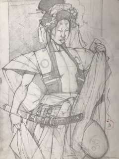 Michetz, Marc | Michetz, Marc - Dessin original (mine de plomb) - Â«Â Guerrière SamouraïÂ Â» - (2020) | Catawiki