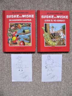 Willy Vandersteen | Suske en Wiske 51 + 52 - De Sissende Sampam + Sjeik El Ro-Jenbiet - Rode Klassiek Reeks - 2x fraaie pentekening van Paul Geerts - Cartonné - Réédition - (1999) | Catawiki