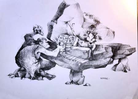 Serre, Claude | Serre, Claude - Dessin original - Piano préhistorique - (1965) | Catawiki