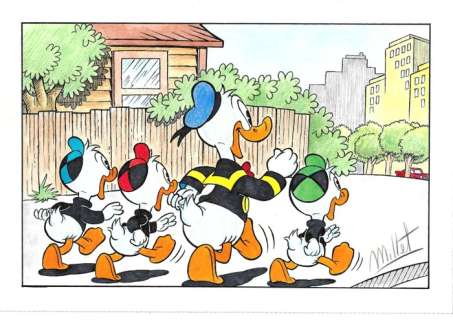 Millet | . Donald, Huey, Dewey & Louie Duck - Millet - Original Drawing - EO | Catawiki