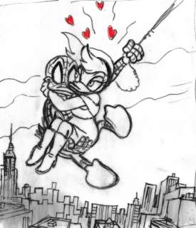 Tony Fernandez, Disney Artist | Donald & Daisy inspired by Spiderman & Gwen - Original Preliminary Sketch - Tony Fernandez Signed | Catawiki