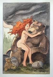 Sternis, Philippe | Sternis, Philippe - Dessin original couleur - Pyrénée et l’Ours - (2004) | Catawiki