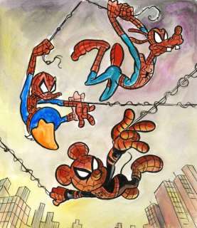 Tony Fernandez, Disney Artist | Mickey, Donald & Goofy inspired by Spiderman - Original Painting - Tony Fernandez Signed - Acrylic Art - Original Artwork | Catawiki