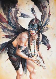 Jean-Sébastien Rossbach - Illustration originale, portrait d‘indienne (aigle) - Chamanes, les chants de la Déesse