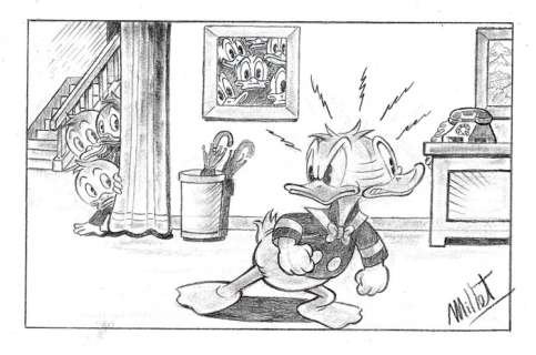 Millet | Donald looking for the nephews - Signed Original Sketch by Millet | Catawiki