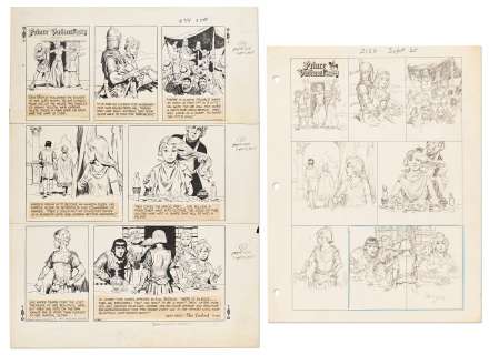 Lot of John Cullen Murphy ‘‘Prince Valiant‘‘ Sunday Comic Strip Artwork Plus Hal Foster Preliminary Sketch -- #2120 for Both Strip & Sketch, Dated 25 September 1977