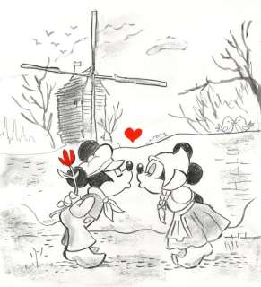 Tony Fernandez, Disney Artist | Mickey & Minnie inspired by Vincent van Gogh’s "Le Moulin de la Galette" (1886) - Original Drawing - 48 x 32 cm - Tony Fernandez Signed - Original Pencil Art | Catawiki