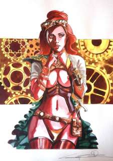 Giuseppe Candita | Steampunk - G. Candita - illustrazione originale "occhi rossi" - Page volante - Exemplaire unique | Catawiki