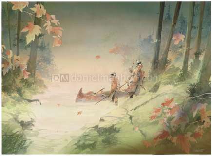 Patrick Prugne - Illustration originale intitulée Automne sur le Saint-Laurent  - Pawnee