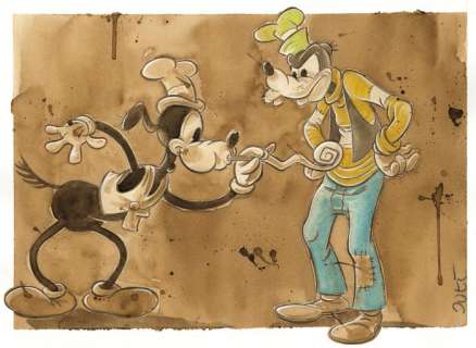 Guti, Coffee Artist | Goofy and His Old Self! - Original Coffee Painting - 46 x 32 cm - Guti Signed - Coffee Art - Original Artwork | Catawiki