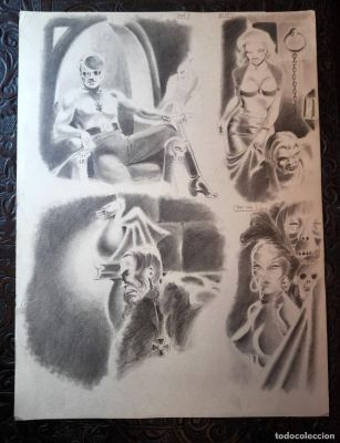 ILUSTRACIÓN DIBUJO A LÁPIZ. Boceto Trabajo. Cómic pulp horror erótico. Escuela Valenciana Años 60/70 | todocoleccion (Buy It Now)