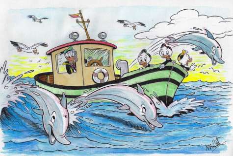 Millet | Duck Family - Boat Excursion - Signed Original Colour Drawing by Millet | Catawiki