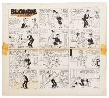 Chic Young Hand-Drawn ’’Blondie’’ Sunday Comic Strip From 1933 -- Blondie Clobbers Dagwood With Her New Ironing Board | Nate Sanders