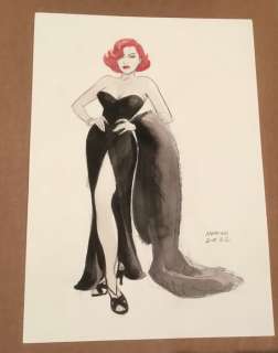Enrico Marini | Marini, Enrico - Dessin original - Caprice en robe noire et "boa" - Noir Burlesque - (2022) | Catawiki