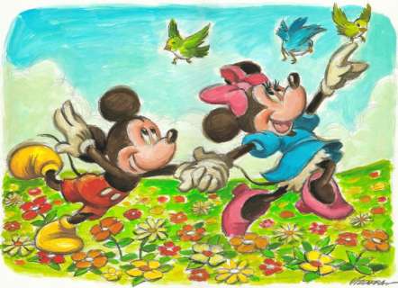 Joan Vizcarra | A Joyful Springtime with Mickey and Minnie! - Original Painting - Joan Vizcarra Signed - Original Artwork - Acrylic Art | Catawiki
