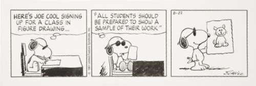 Charles Schulz Peanuts Daily Comic Strip Original Art dated 8-22-91 (United Feature Syndicate, 1991). Heyyyyyy - | Heritage