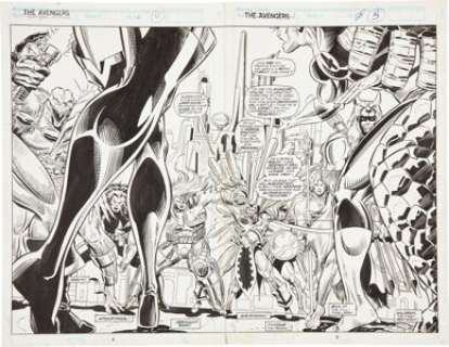 Herb Trimpe, Charles Barnett, and Brad Vancata The Avengers Annual #21 Splash pages 4 and 5 Original Art -