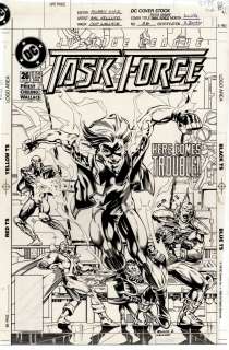 Sal Velluto - justice league task force #26 cover (martian manhunter, gypsy, l-ron, triumph, impulse! ) 1995