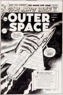 Charles Nicholas and Rocco Mastroserio Outer Space #23 Cover Original Art (Charlton, 1959). Even with the -